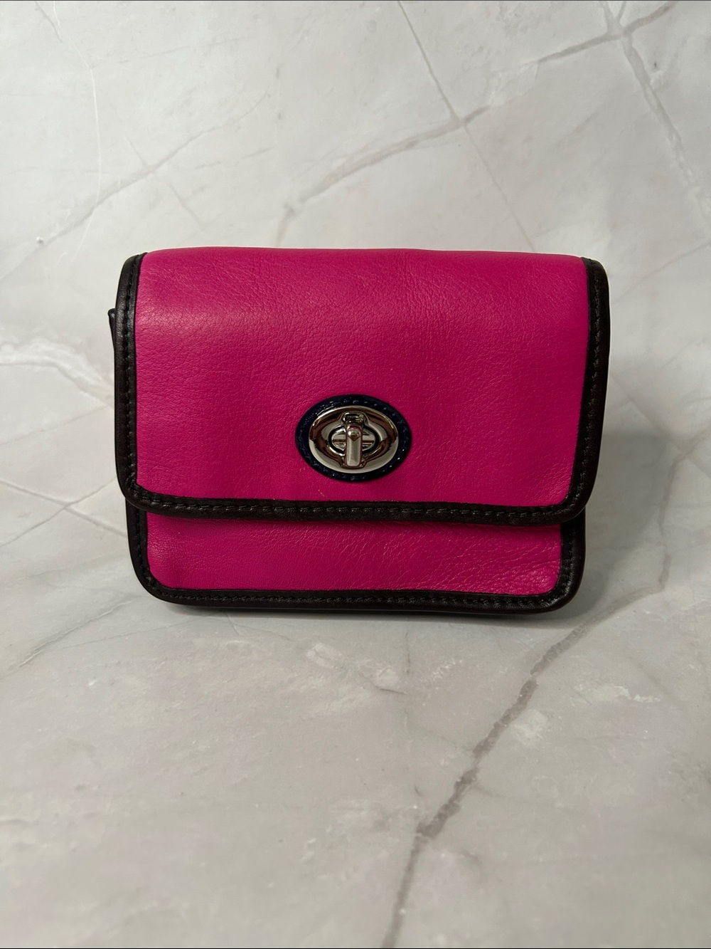 Coach Small Pink Leather Crossbody Wallet with Turn-Lock Closure